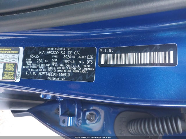 2025 Kia K4 Lxs მანქანა იყიდება აუქციონზე, vin: 3KPFT4DE9SE146910, აუქციონის ნომერი: 43559124