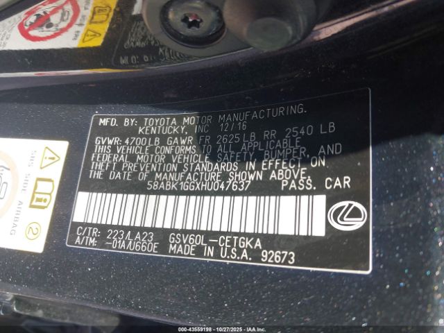 2017 LEXUS ES 350 58ABK1GGXHU047637 Photo 8