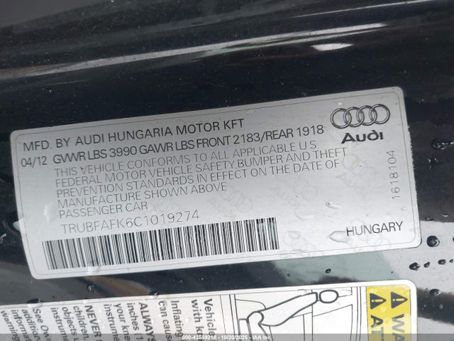 2012 AUDI TT TRUBFAFK6C1019274 Photo 8