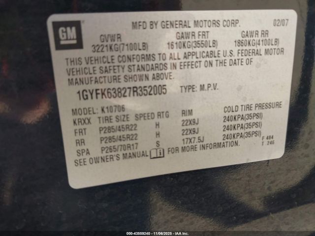 2007 CADILLAC ESCALADE 1GYFK63827R352005 Photo 8