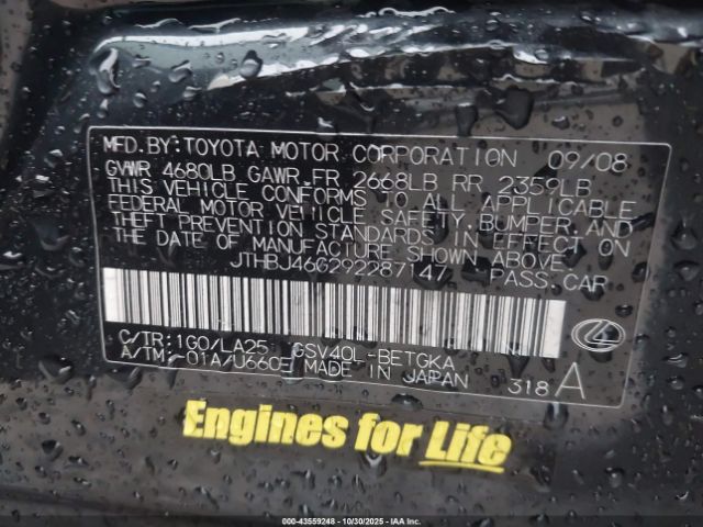 2009 LEXUS ES 350 JTHBJ46G292287147 Photo 8