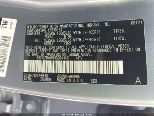 2021 TOYOTA HIGHLANDER 5TDGZRAH6MS084146 Photo 8