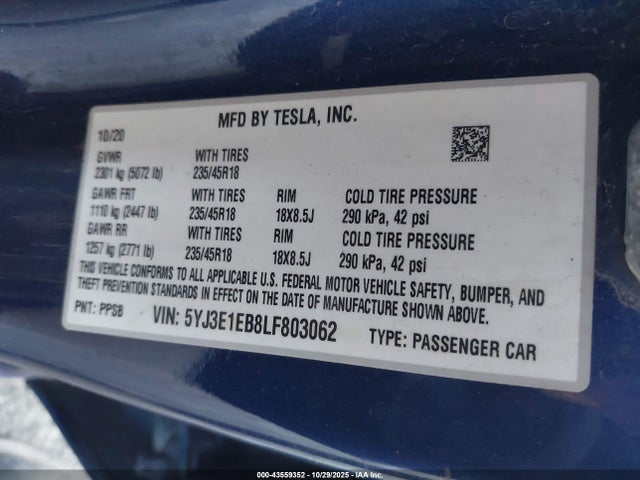 2020 TESLA MODEL 3 5YJ3E1EB8LF803062 Photo 8