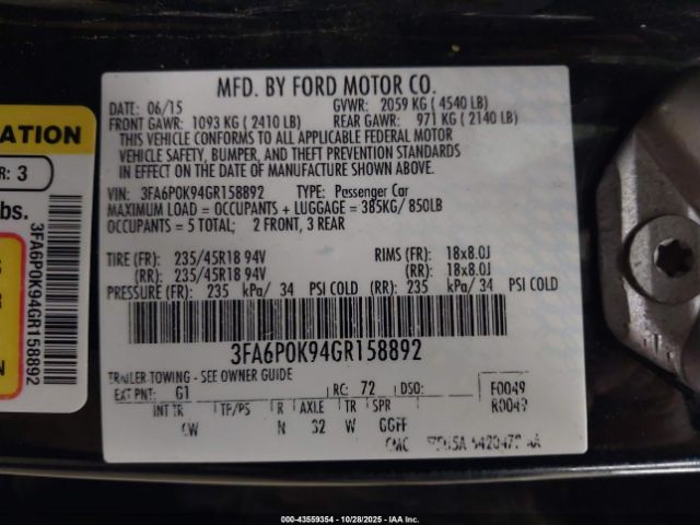 2016 FORD FUSION 3FA6P0K94GR158892 Photo 8