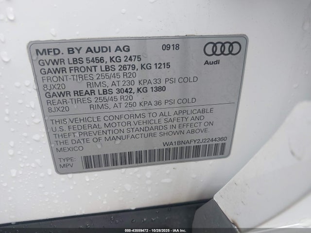 2018 AUDI Q5 WA1BNAFY2J2244360 Photo 8