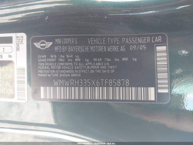 2006 MINI COOPER S WMWRH335X6TF85878 Photo 8