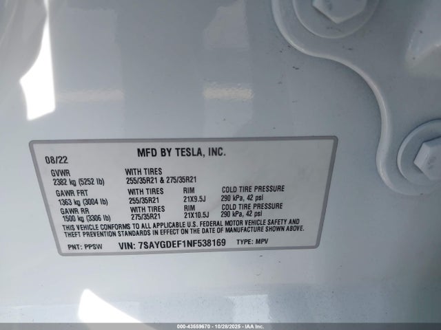 2022 TESLA MODEL Y 7SAYGDEF1NF538169 Photo 8
