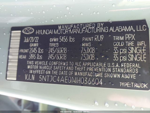 2022 HYUNDAI SANTA CRUZ 5NTJC4AE0NH036604 Photo 8