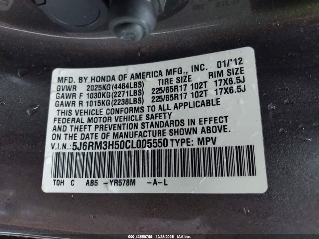 2012 HONDA CR-V 5J6RM3H50CL005550 Photo 8