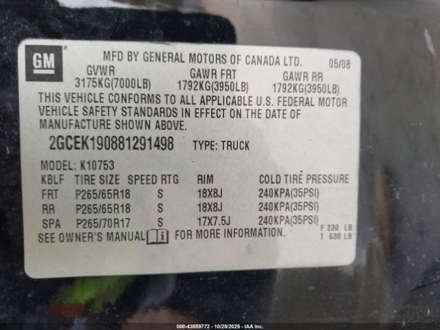 2008 CHEVROLET SILVERADO 1500 2GCEK190881291498 Photo 8