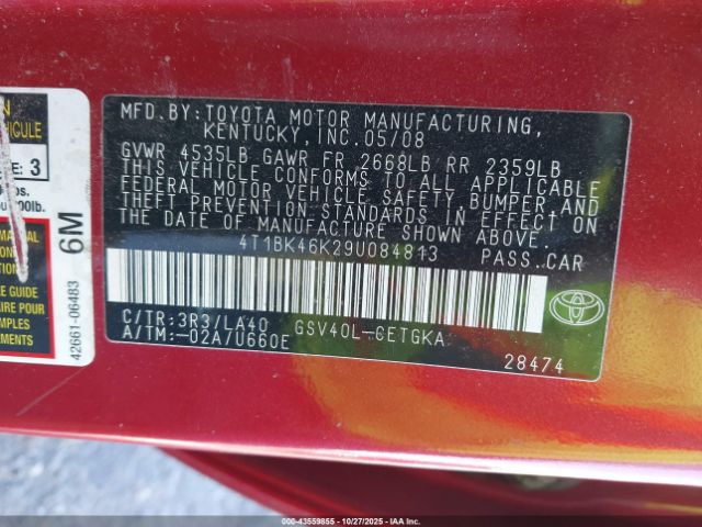 2009 TOYOTA CAMRY 4T1BK46K29U084813 Photo 8