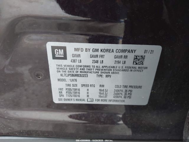 2021 CHEVROLET TRAX KL7CJPSB6MB353223 Photo 8