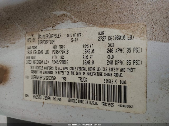 2007 DODGE DAKOTA 1D7HW48P17S263564 Photo 8