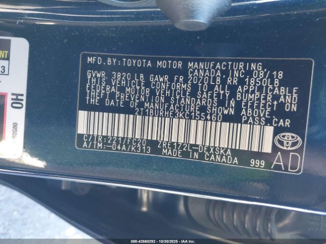 2019 TOYOTA COROLLA 2T1BURHE3KC155460 Photo 8