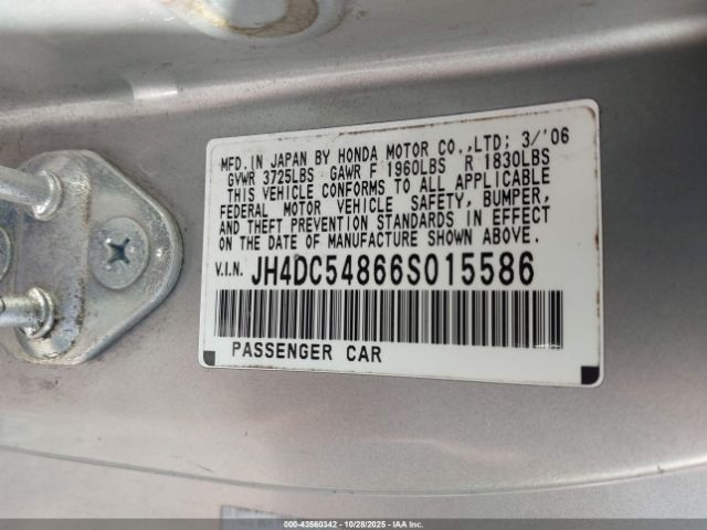 2006 ACURA RSX JH4DC54866S015586 Photo 8