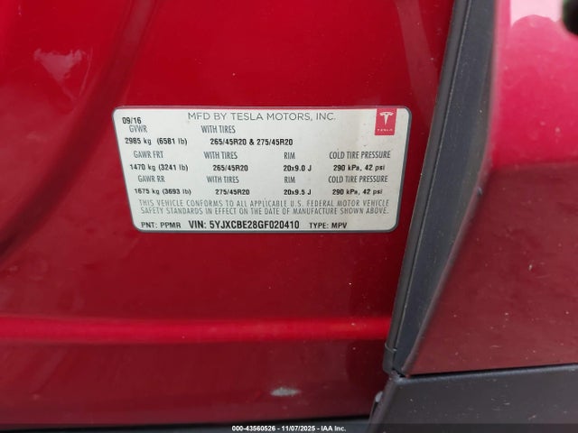 2016 TESLA MODEL X 5YJXCBE28GF020410 Photo 8