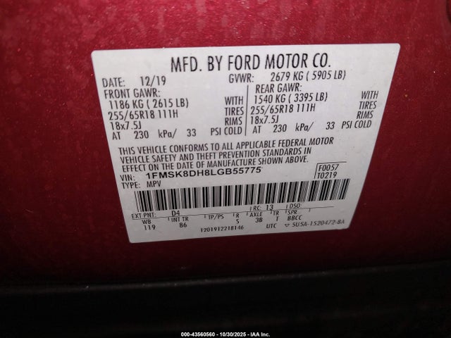 2020 FORD EXPLORER 1FMSK8DH8LGB55775 Photo 8
