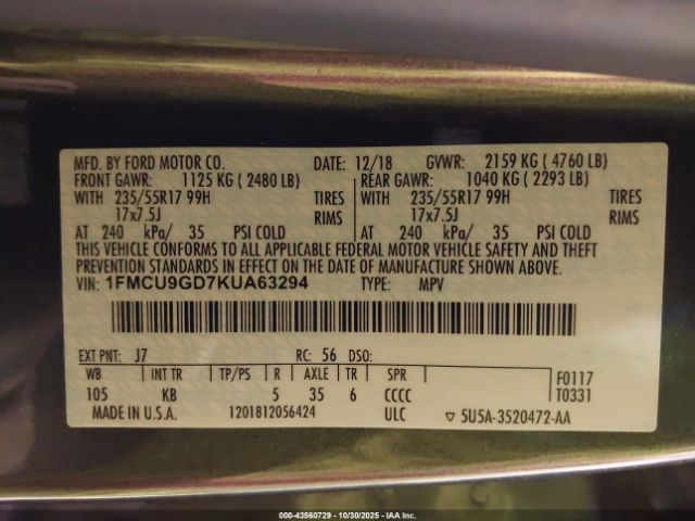 2019 FORD ESCAPE 1FMCU9GD7KUA63294 Photo 8