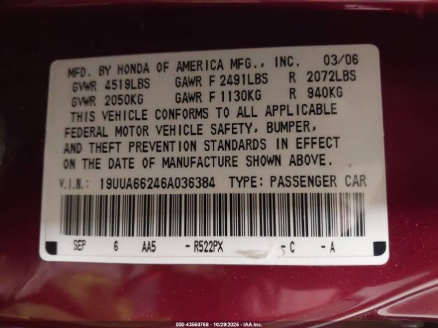 2006 ACURA TL 19UUA66246A036384 Photo 8