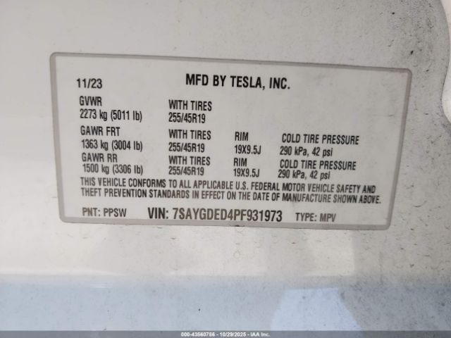 2023 TESLA MODEL Y 7SAYGDED4PF931973 Photo 8