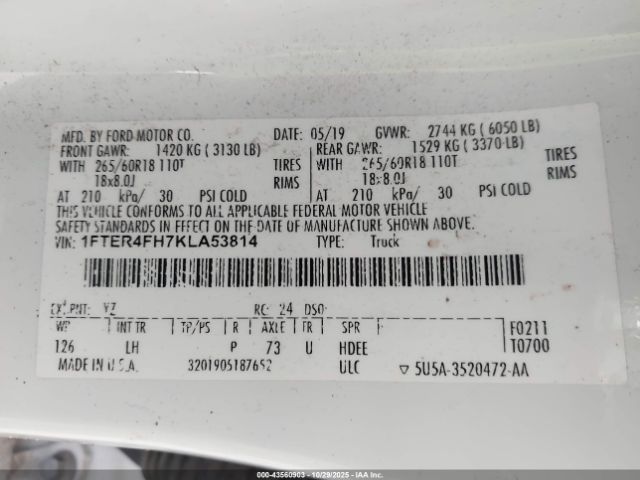 2019 FORD RANGER 1FTER4FH7KLA53814 Photo 8