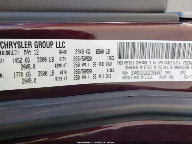 2012 DODGE DURANGO 1C4RDJDG2CC358647 Photo 8