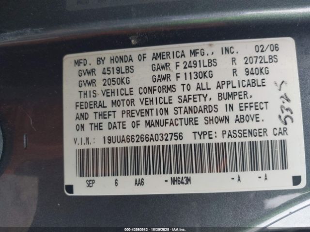 2006 ACURA TL 19UUA66266A032756 Photo 8