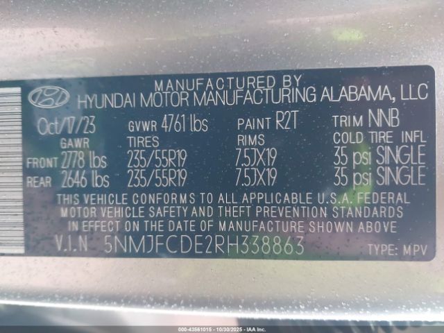 2024 HYUNDAI TUCSON 5NMJFCDE2RH338863 Photo 8