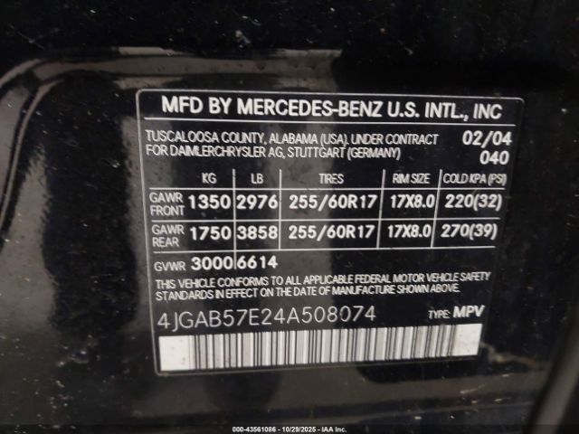 2004 MERCEDES-BENZ ML 350 4JGAB57E24A508074 Photo 8