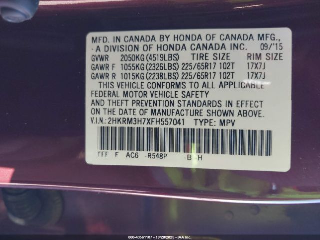 2015 HONDA CR-V 2HKRM3H7XFH557041 Photo 8