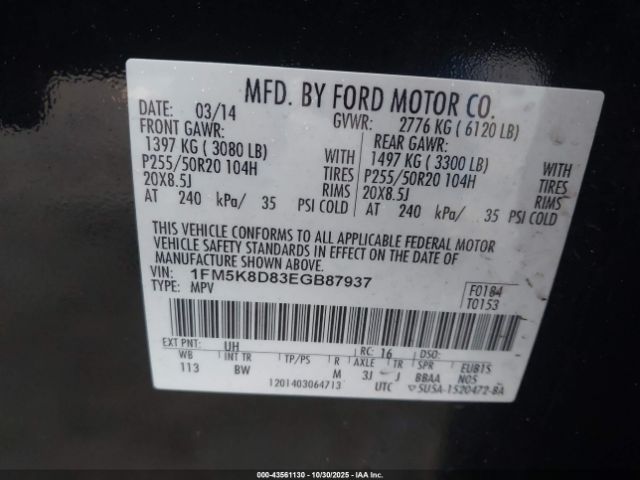 2014 FORD EXPLORER 1FM5K8D83EGB87937 Photo 8