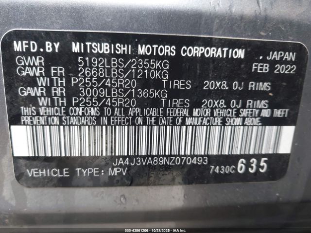 2022 MITSUBISHI OUTLANDER JA4J3VA89NZ070493 Photo 8