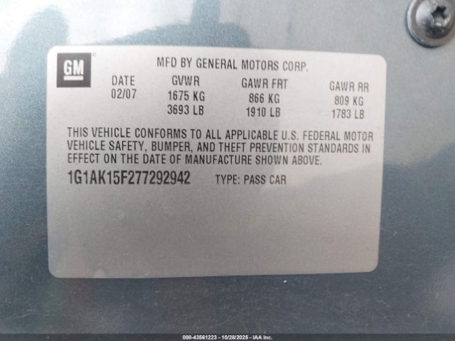 2007 CHEVROLET COBALT 1G1AK15F277292942 Photo 8