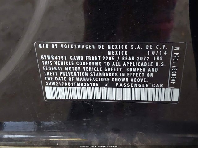 3VW217AU1FM035195 Volkswagen Golf Tsi S 4-door