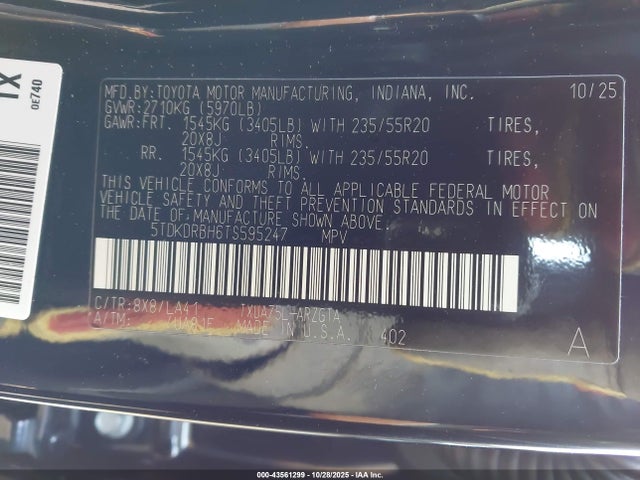 5TDKDRBH6TS595247 Toyota Highlander