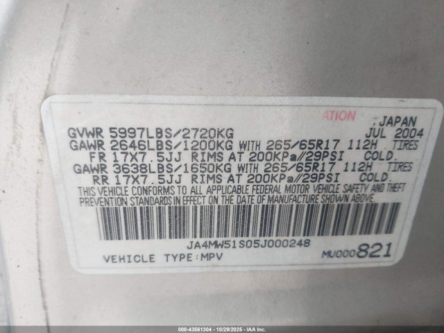 2005 MITSUBISHI MONTERO JA4MW51S05J000248 Photo 8