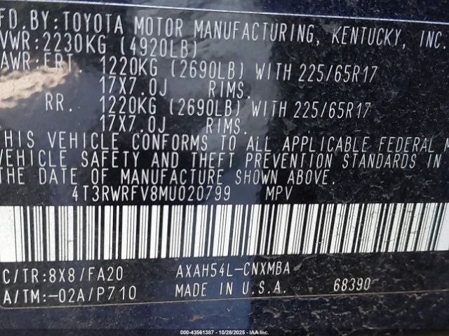 2021 TOYOTA RAV4 HYBRID 4T3RWRFV8MU020799 Photo 8