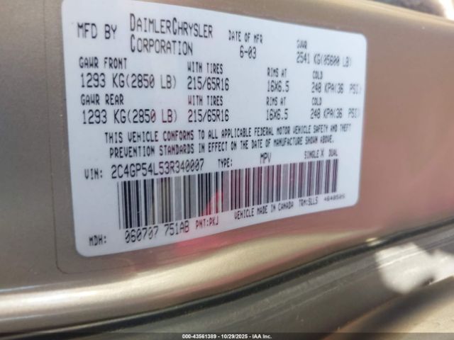 2003 CHRYSLER TOWN & COUNTRY 2C4GP54L53R340007 Photo 8