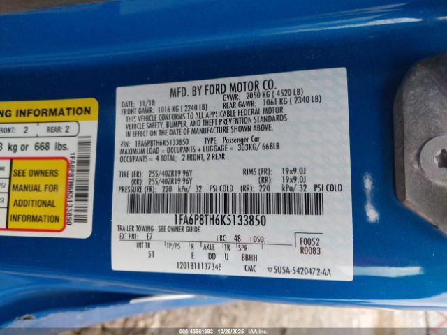 2019 FORD MUSTANG 1FA6P8TH6K5133850 Photo 8