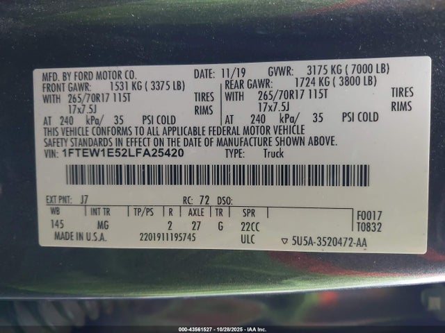 Ford F-150 Xlt 2020 1FTEW1E52LFA25420 Image 9