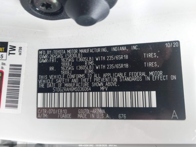 2021 TOYOTA HIGHLANDER 5TDGZRAH6MS036064 Photo 8