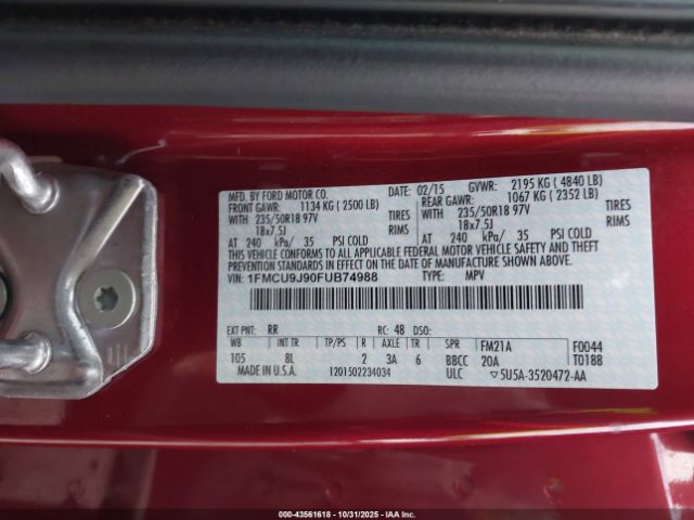 2015 FORD ESCAPE 1FMCU9J90FUB74988 Photo 8