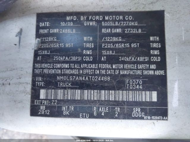 2010 FORD TRANSIT CONNECT NM0LS7AN4AT024468 Photo 8