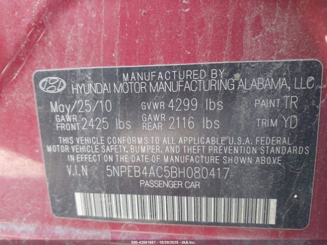 2011 HYUNDAI SONATA 5NPEB4AC5BH080417 Photo 8