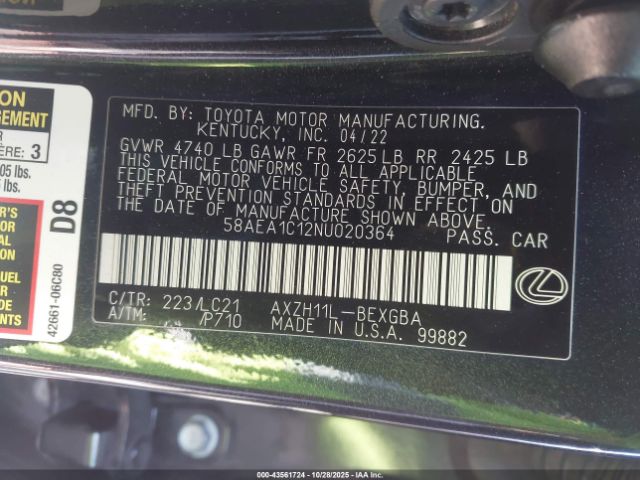 2022 LEXUS ES 300H 58AEA1C12NU020364 Photo 8