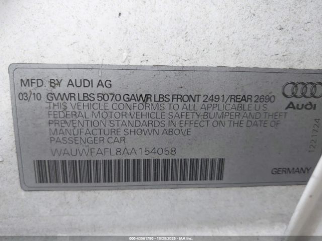 2010 AUDI A4 WAUWFAFL8AA154058 Photo 8