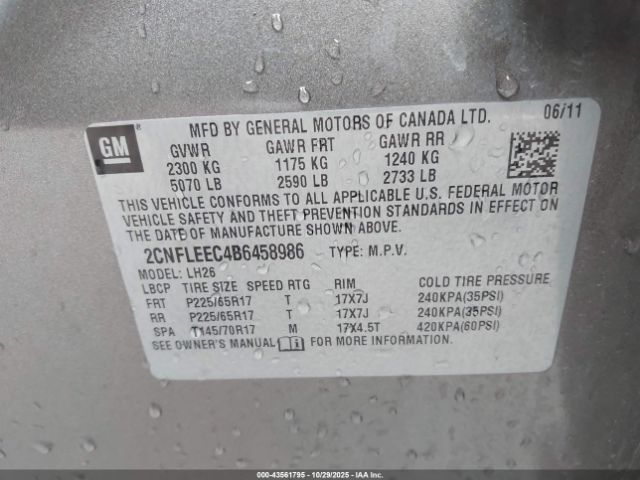 2011 CHEVROLET EQUINOX 2CNFLEEC4B6458986 Photo 8