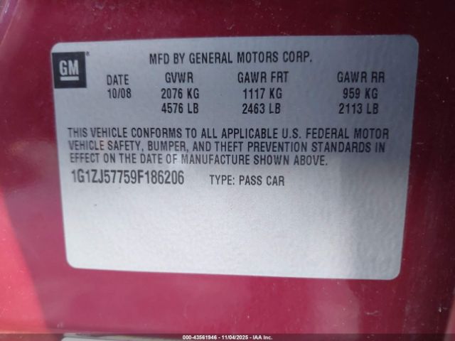 2009 CHEVROLET MALIBU 1G1ZJ57759F186206 Photo 8