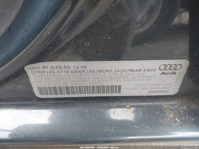 2009 AUDI A4 WAUCF78K09N049822 Photo 8