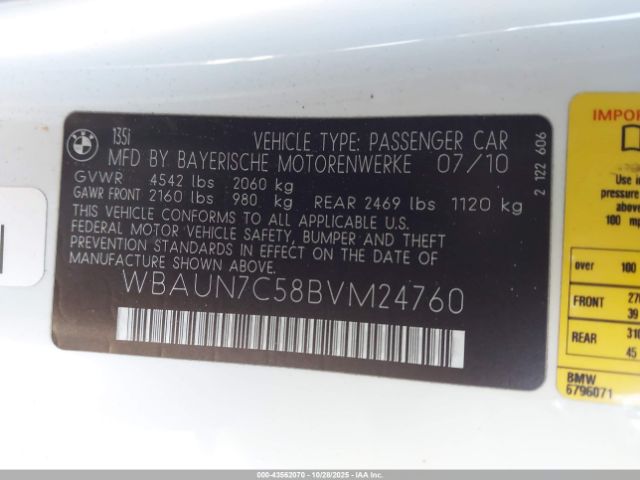 2011 BMW 135I WBAUN7C58BVM24760 Photo 8